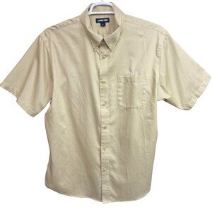 Lands End Short Sleeve Button-Down Shirt Mens XL Beige Cotton Casual
